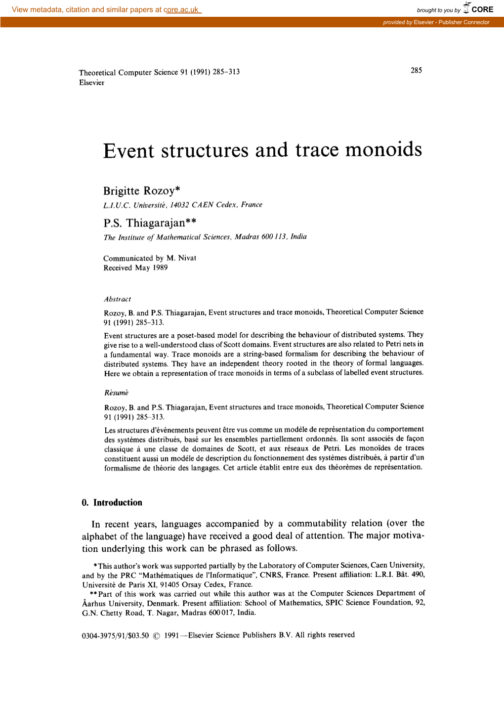 Event Structures and Trace Monoids