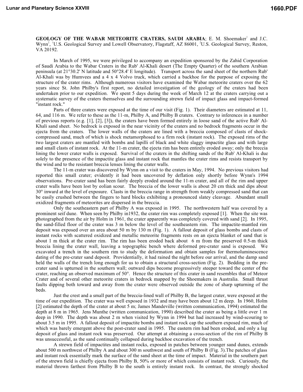 Geology of the Wabar Meteorite Craters, Saudi Arabia; E