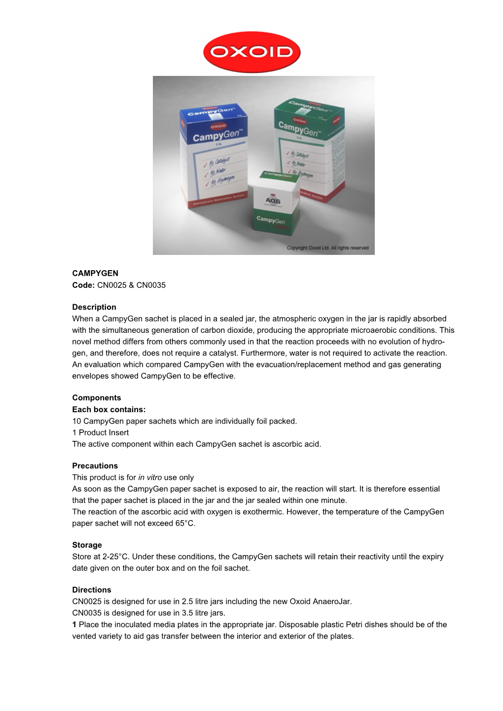 CN0025 & CN0035 Description When a Campygen Sachet Is Placed in A