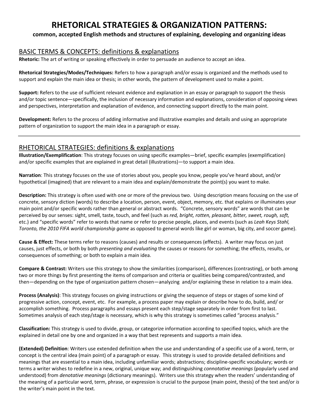 Rhetorical Strategies & Organization Patterns