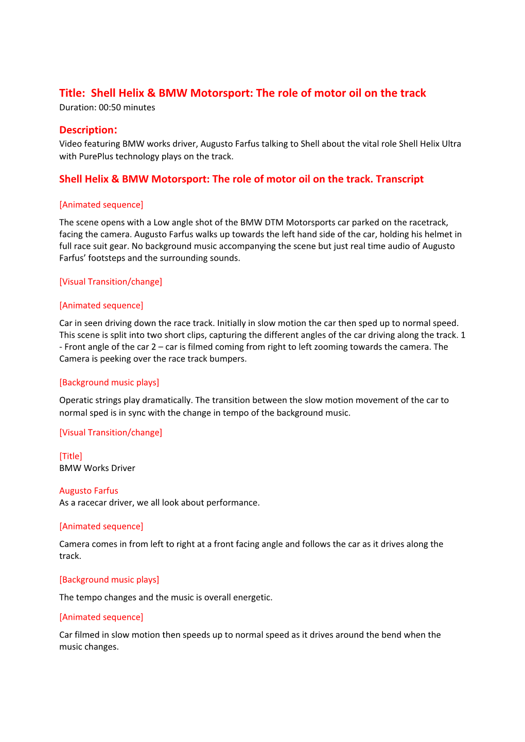 Title: Shell Helix & BMW Motorsport: the Role of Motor Oil on the Track