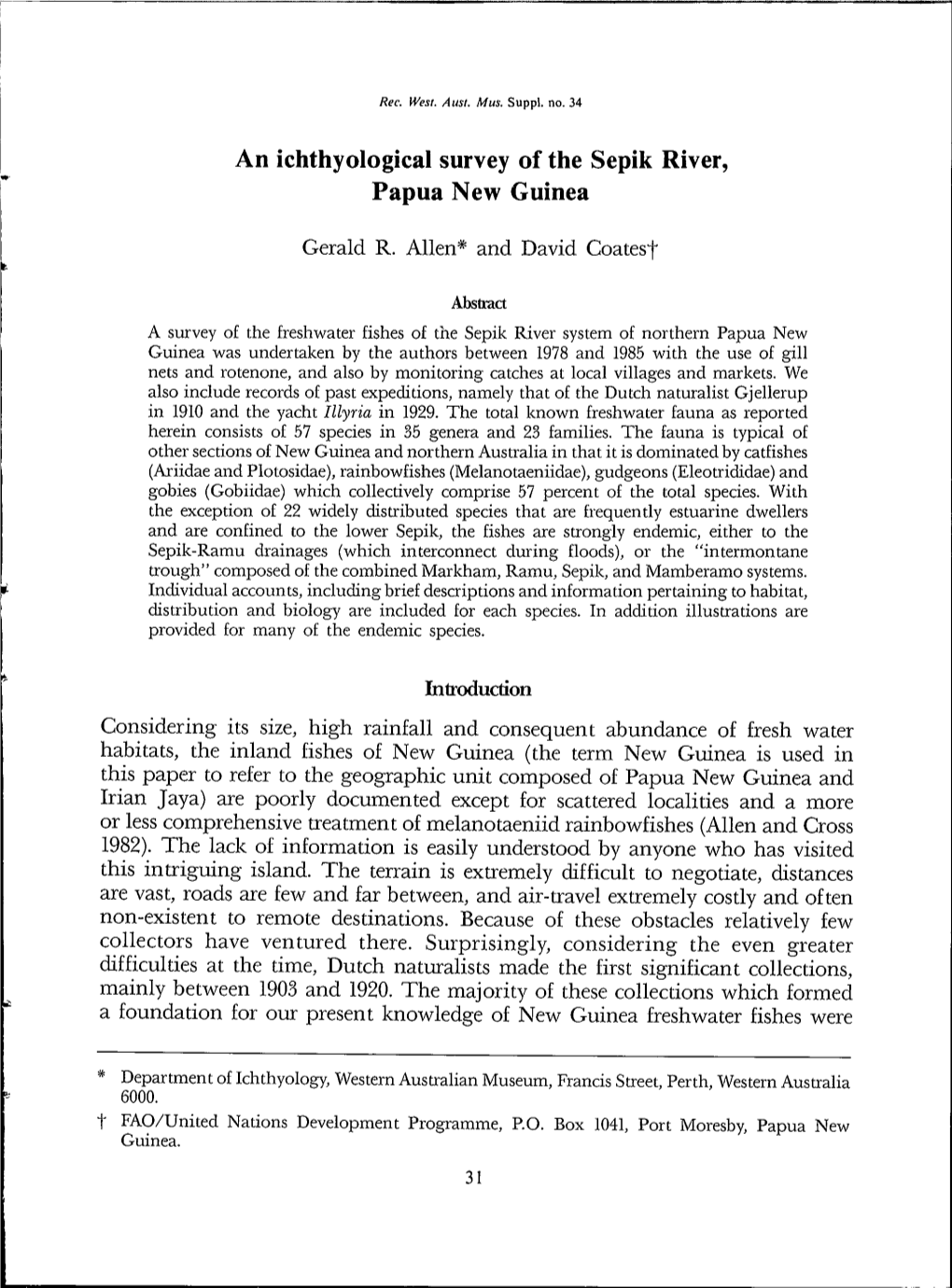 An Ichthyological Survey of the Sepik River, Papua New Guinea