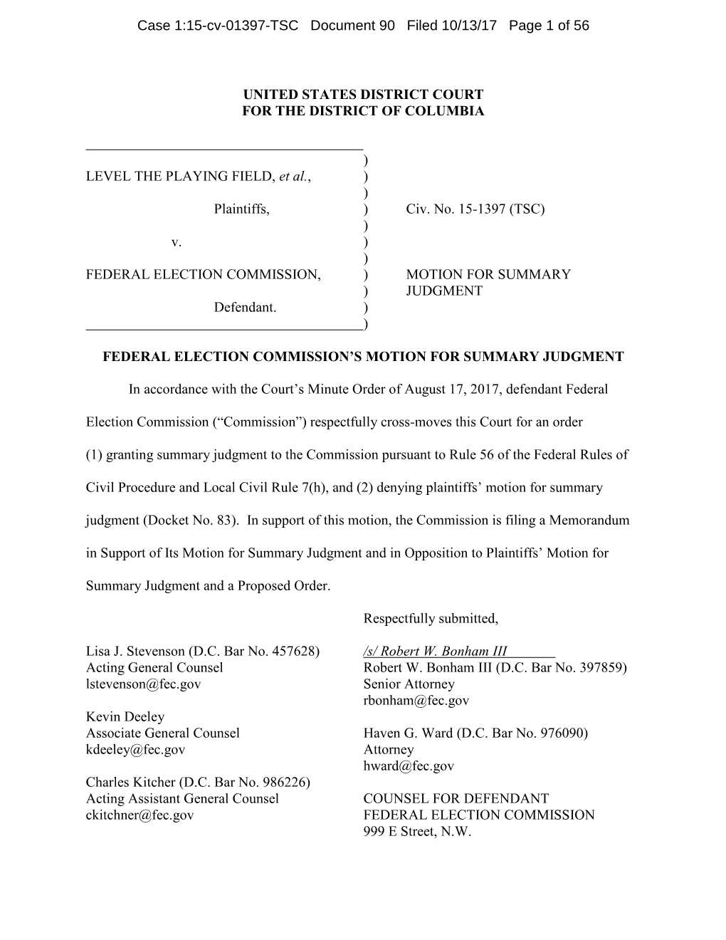 FEC's Motion for Summary Judgment