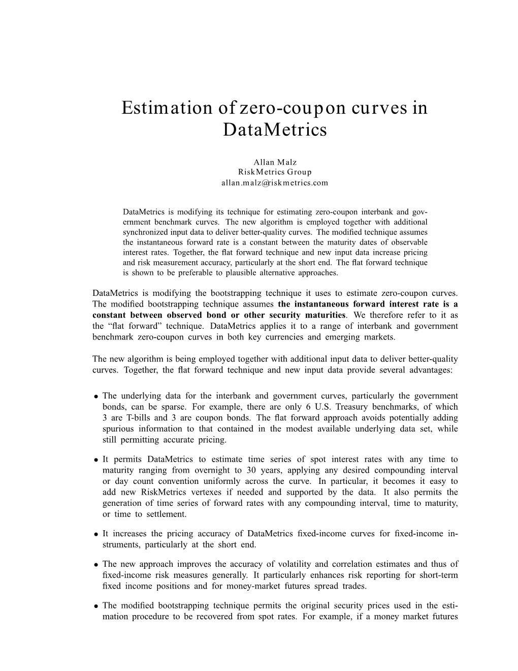 Estimation of Zero-Coupon Curves in Datametrics