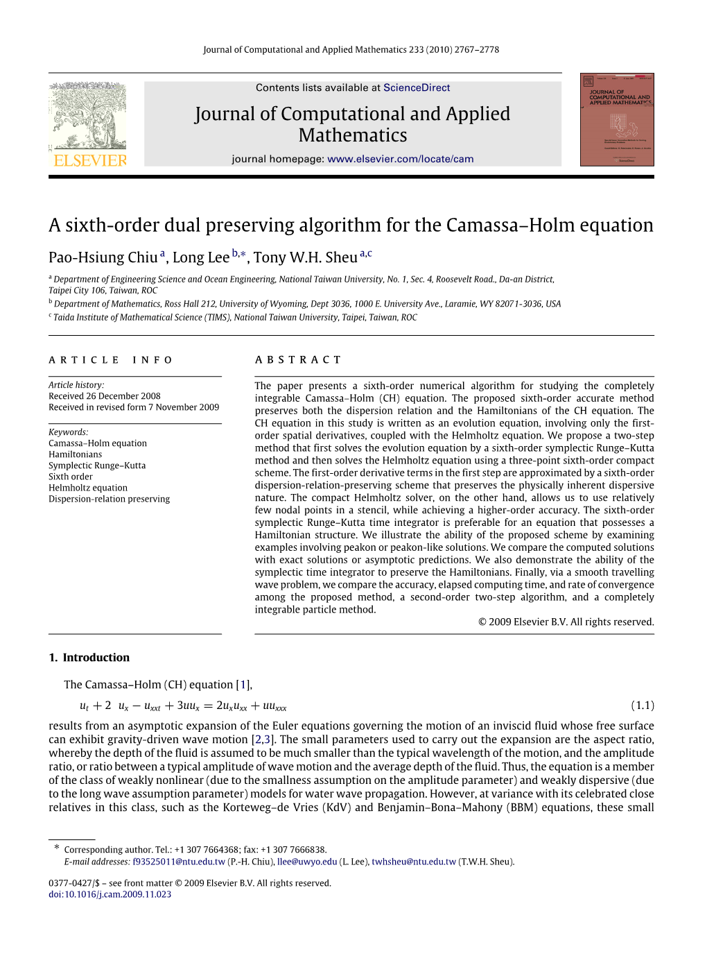 Journal of Computational and Applied Mathematics a Sixth-Order Dual