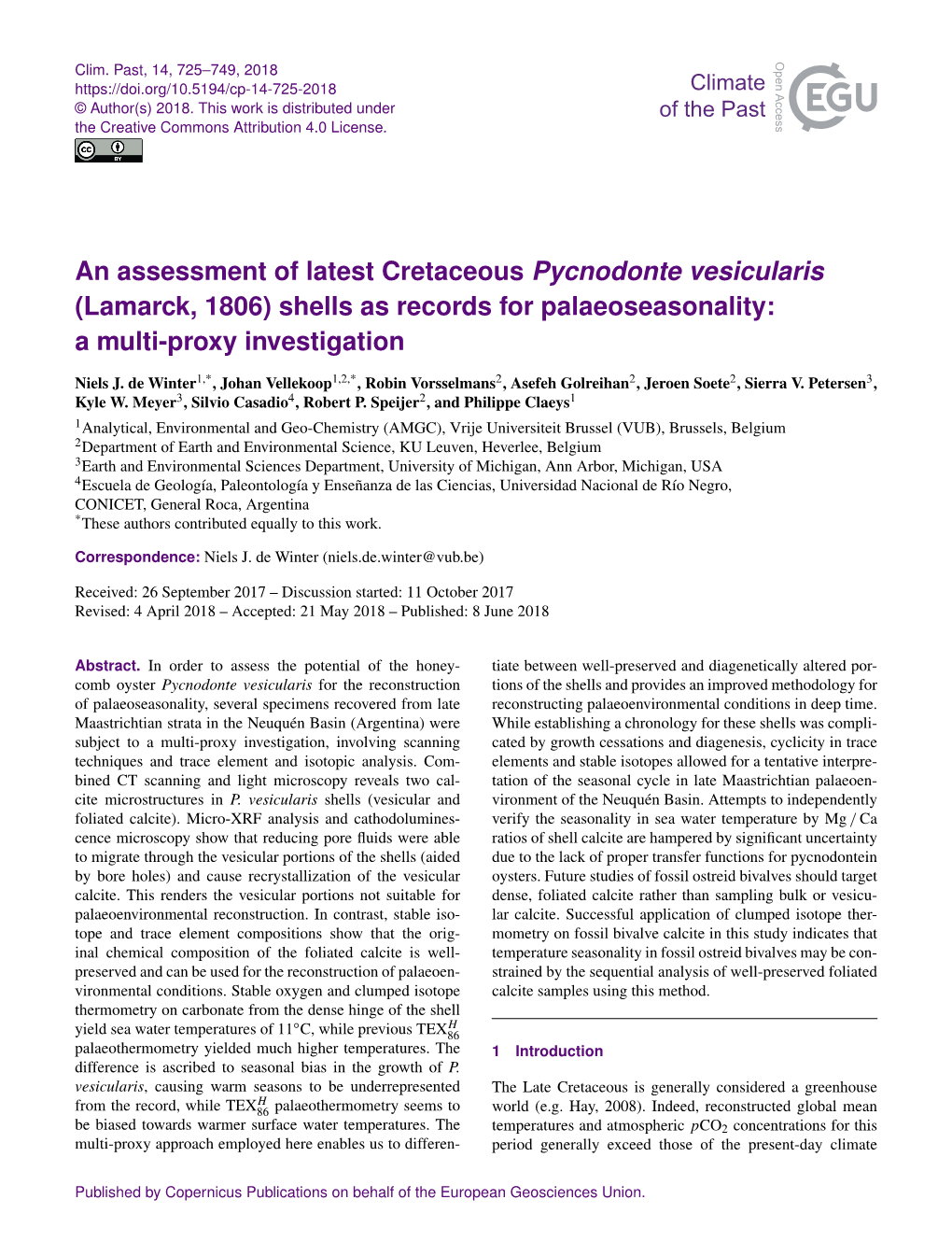 An Assessment of Latest Cretaceous Pycnodonte Vesicularis (Lamarck, 1806) Shells As Records for Palaeoseasonality: a Multi-Proxy Investigation