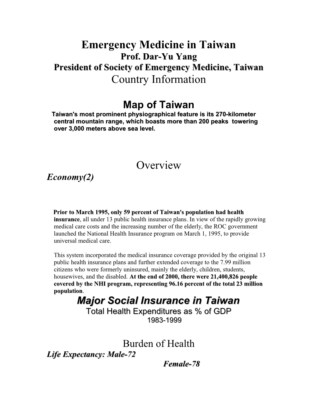 Emergency Medicine in Taiwan