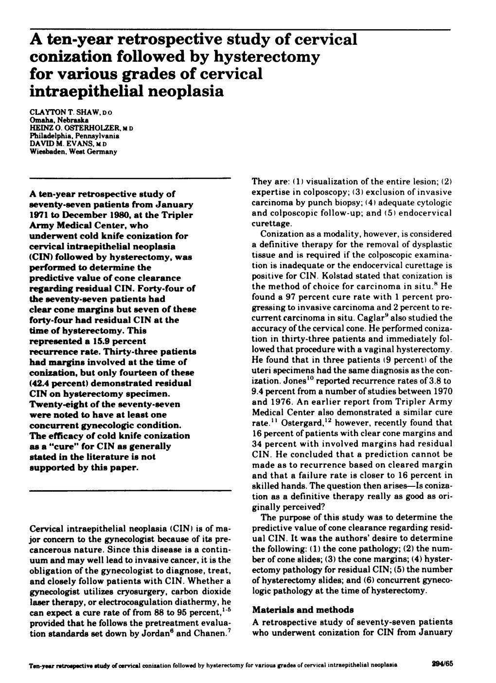 A Ten-Year Retrospective Study of Cervical Conization Followed by Hysterectomy for Various Grades of Cervical Intraepithelial Neoplasia