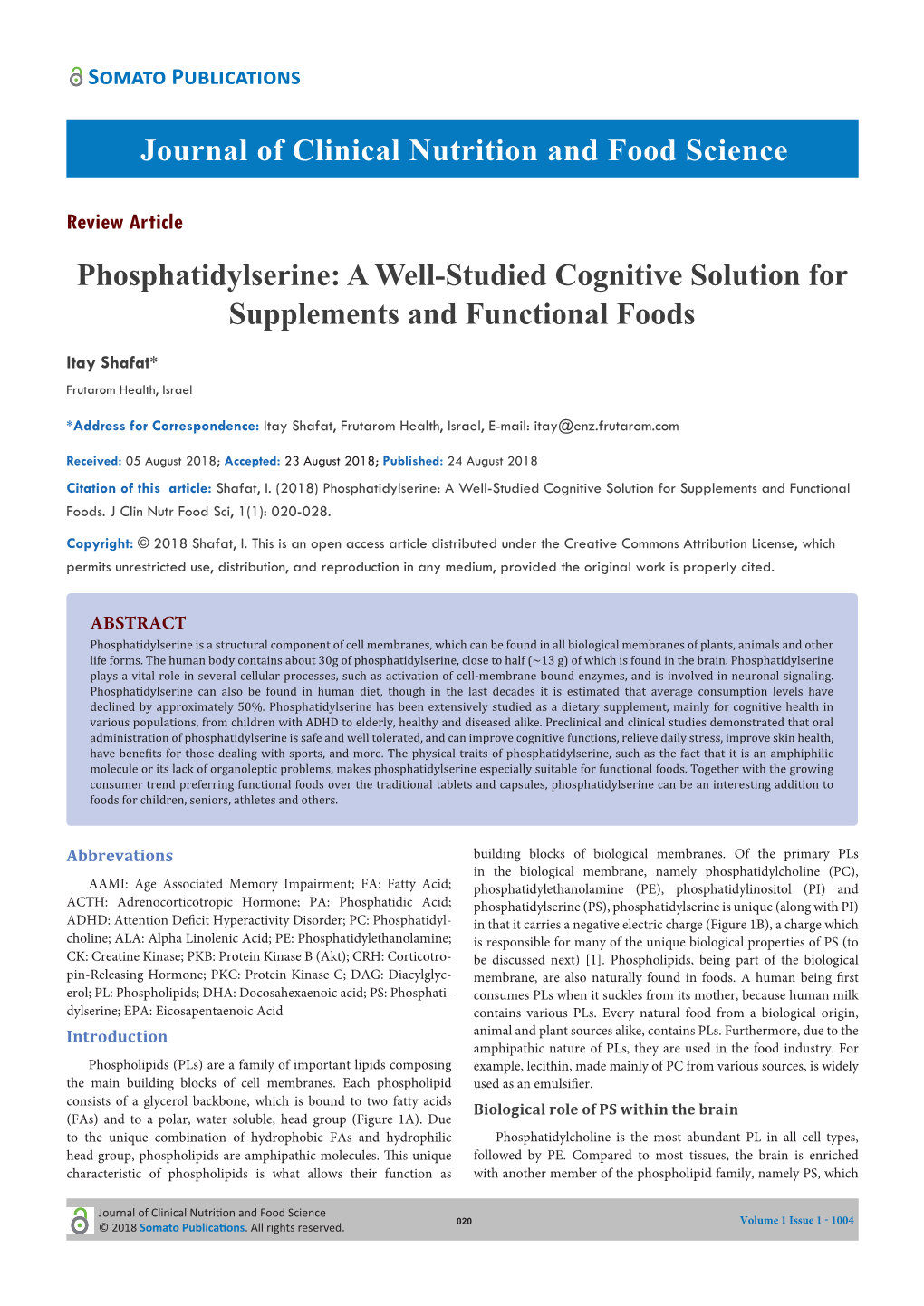 Phosphatidylserine: a Well-Studied Cognitive Solution for Supplements and Functional Foods