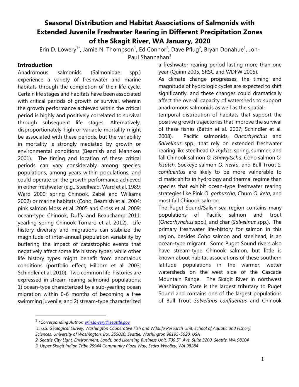 Seasonal Distribution and Habitat Associations of Salmonids With