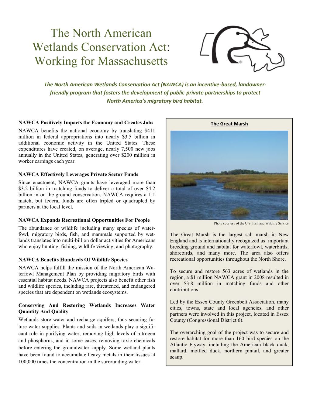 The North American Wetlands Conservation Act: Working for Massachusetts
