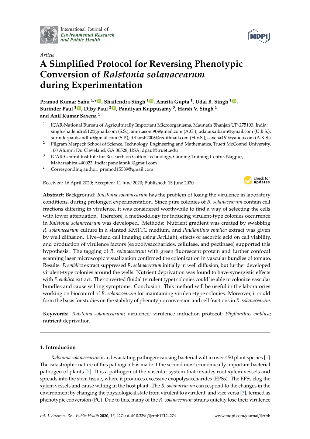 A Simplified Protocol for Reversing Phenotypic Conversion of Ralstonia