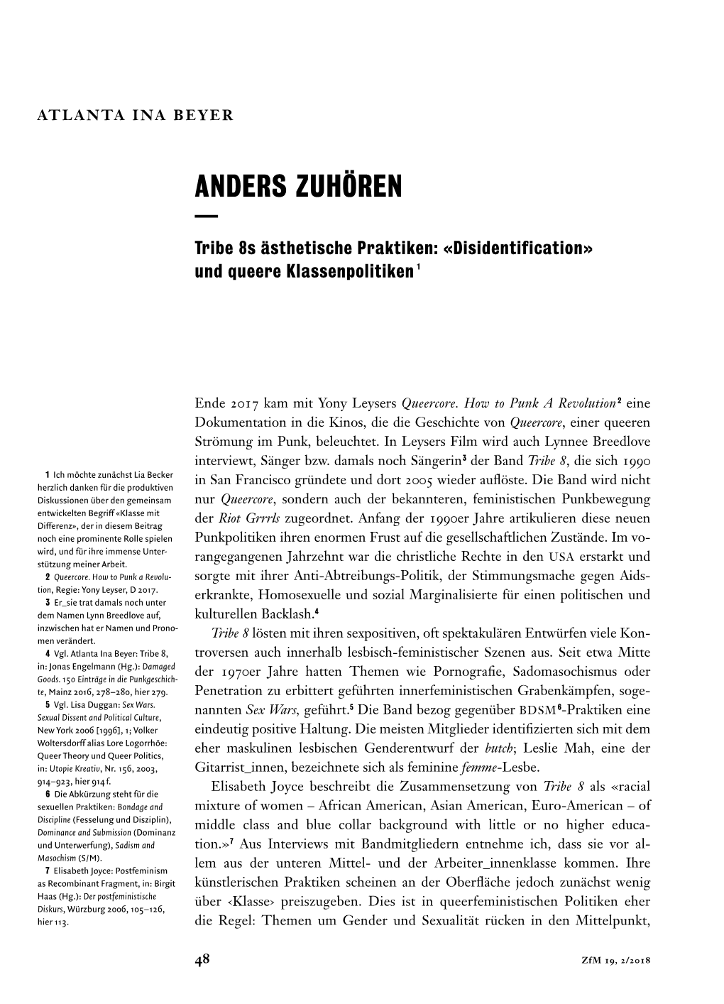 ANDERS ZUHÖREN — Tribe 8S Ästhetische Praktiken: «Disidentification» Und Queere Klassenpolitiken 1