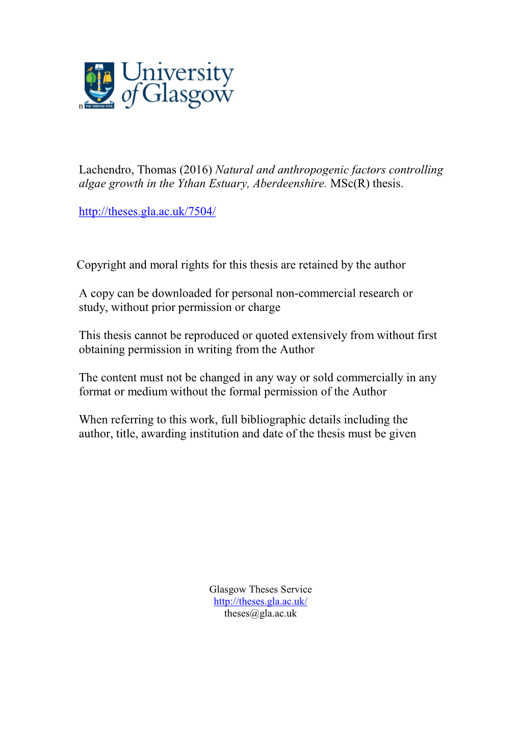 Lachendro, Thomas (2016) Natural and Anthropogenic Factors Controlling Algae Growth in the Ythan Estuary, Aberdeenshire