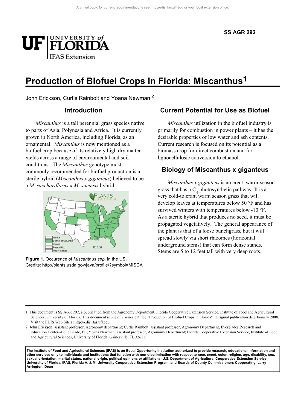 Production of Biofuel Crops in Florida: Miscanthus1