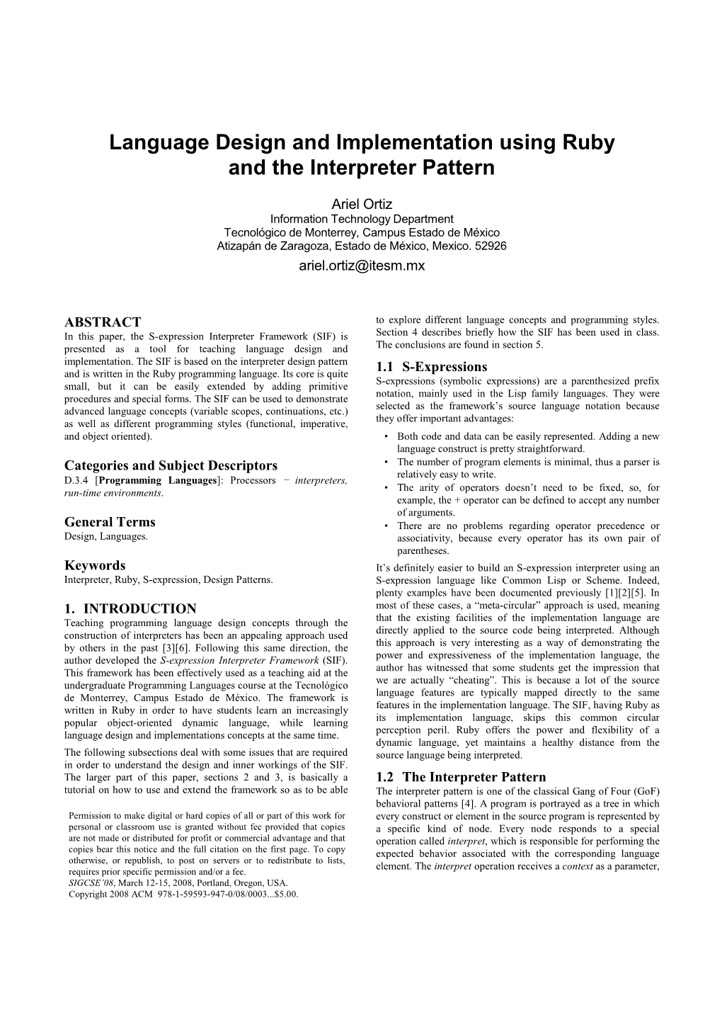 Language Design and Implementation Using Ruby and the Interpreter Pattern