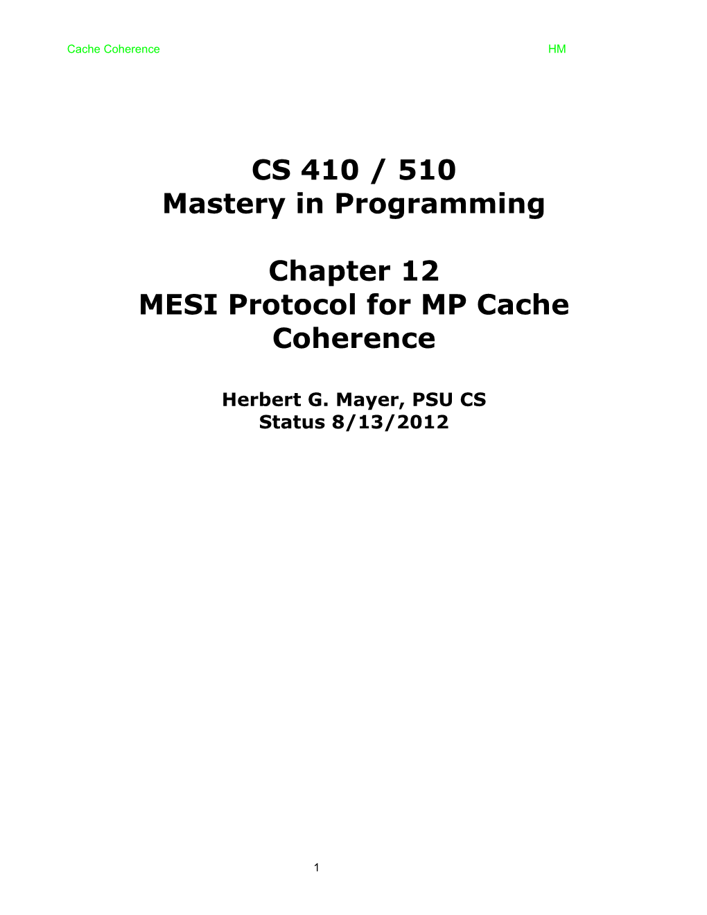 MESI Protocol for MP Cache Coherence