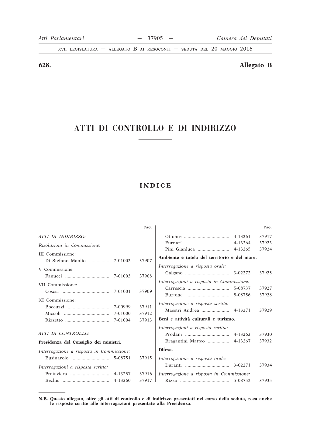 Atti Parlamentari — 37905 — Camera Dei Deputati