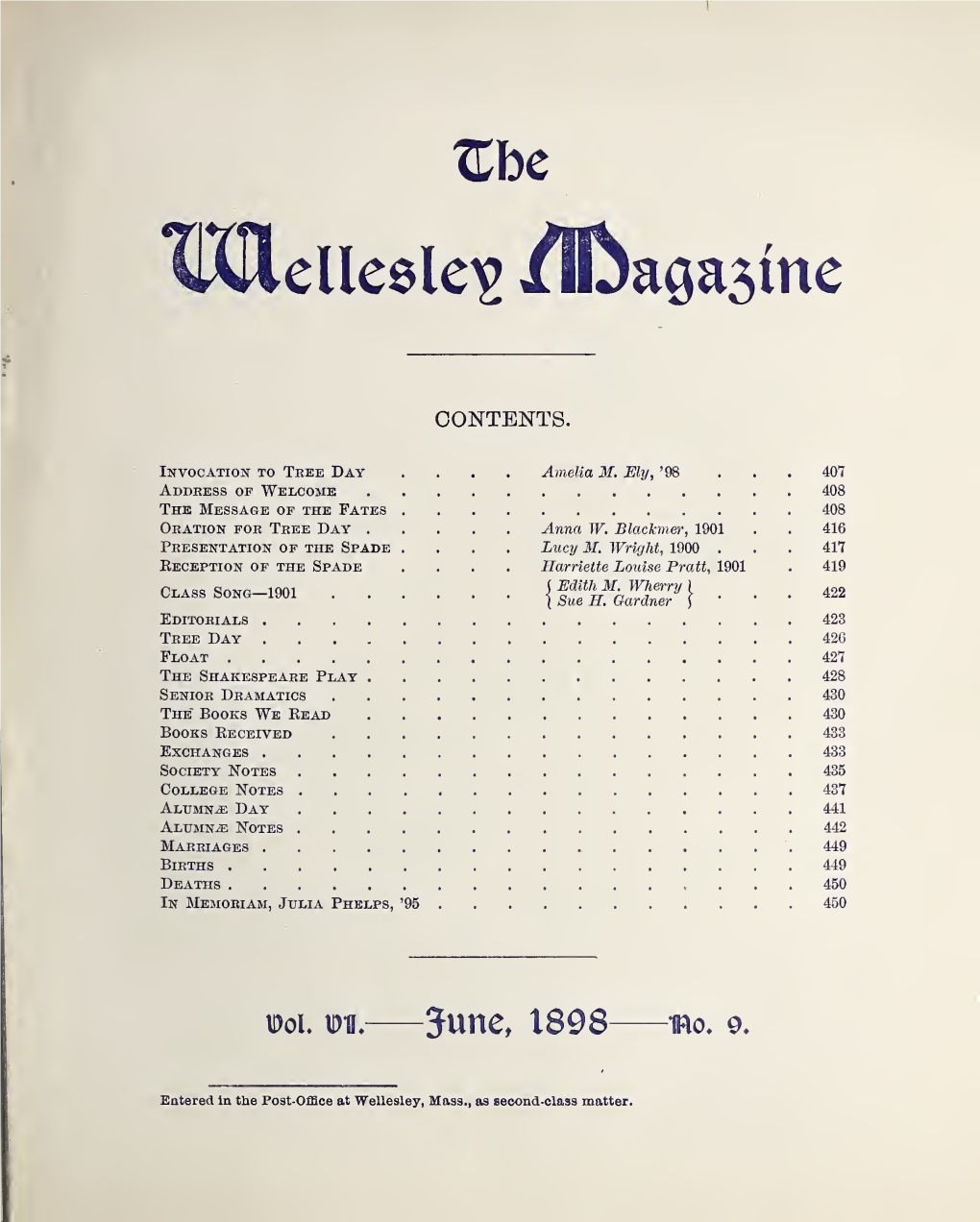 Wellesley Magazine, and for Tickets, Information, Time-Tables, Etc