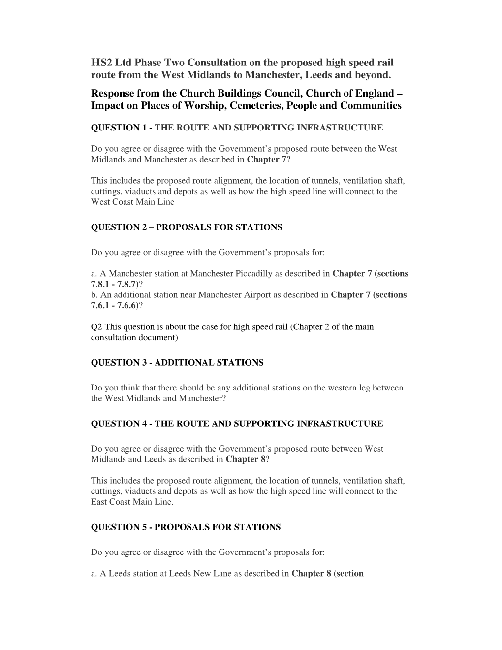 HS2 Ltd Phase Two Consultation on the Proposed High Speed Rail Route from the West Midlands to Manchester, Leeds and Beyond