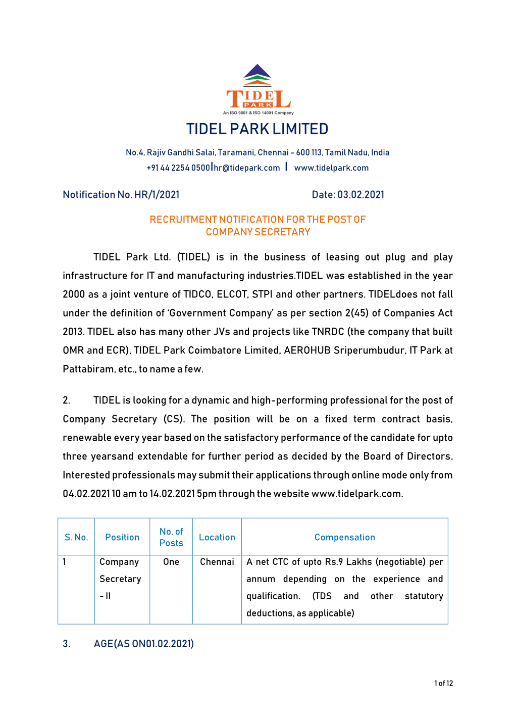 Tidel Park Limited