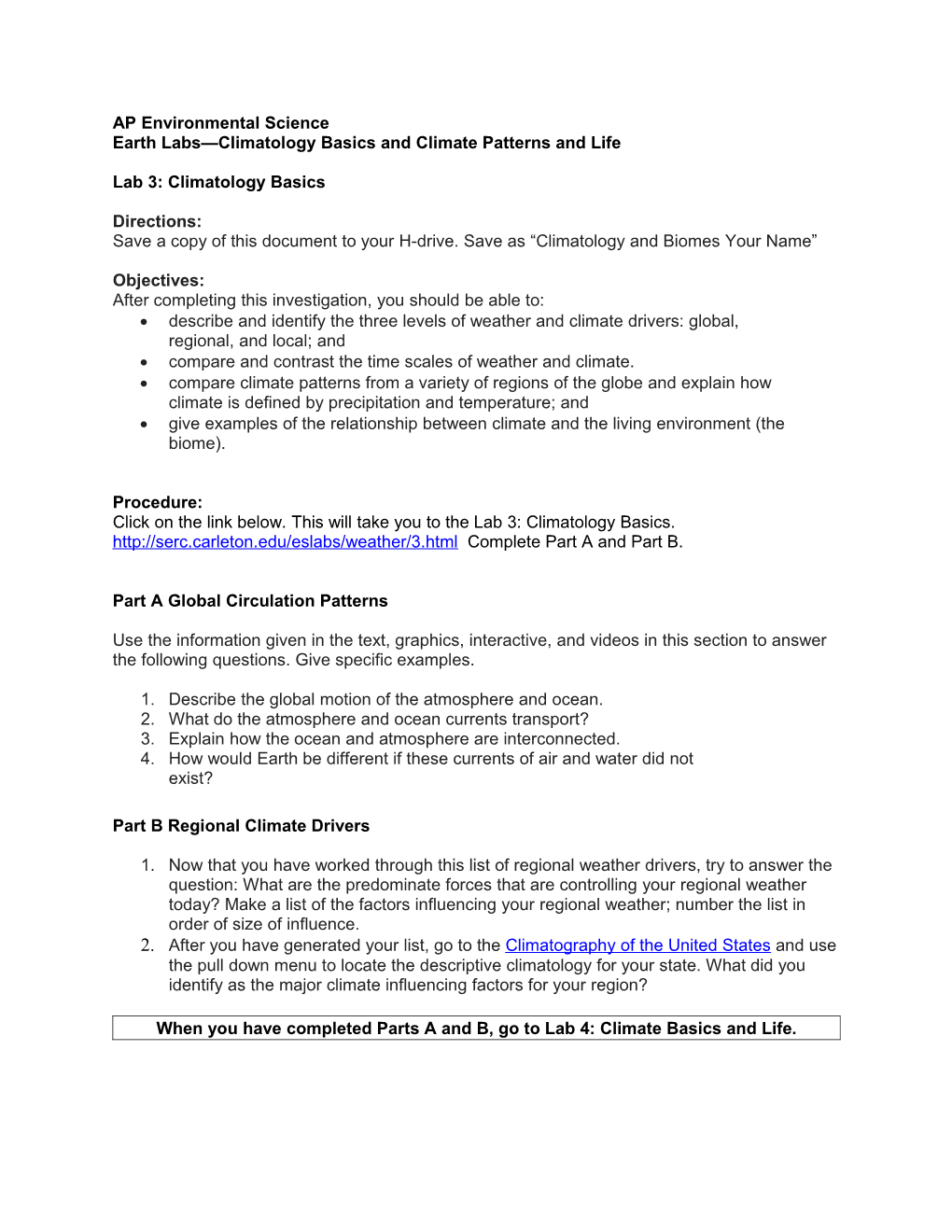 Earth Labs Climatology Basics and Climate Patterns and Life