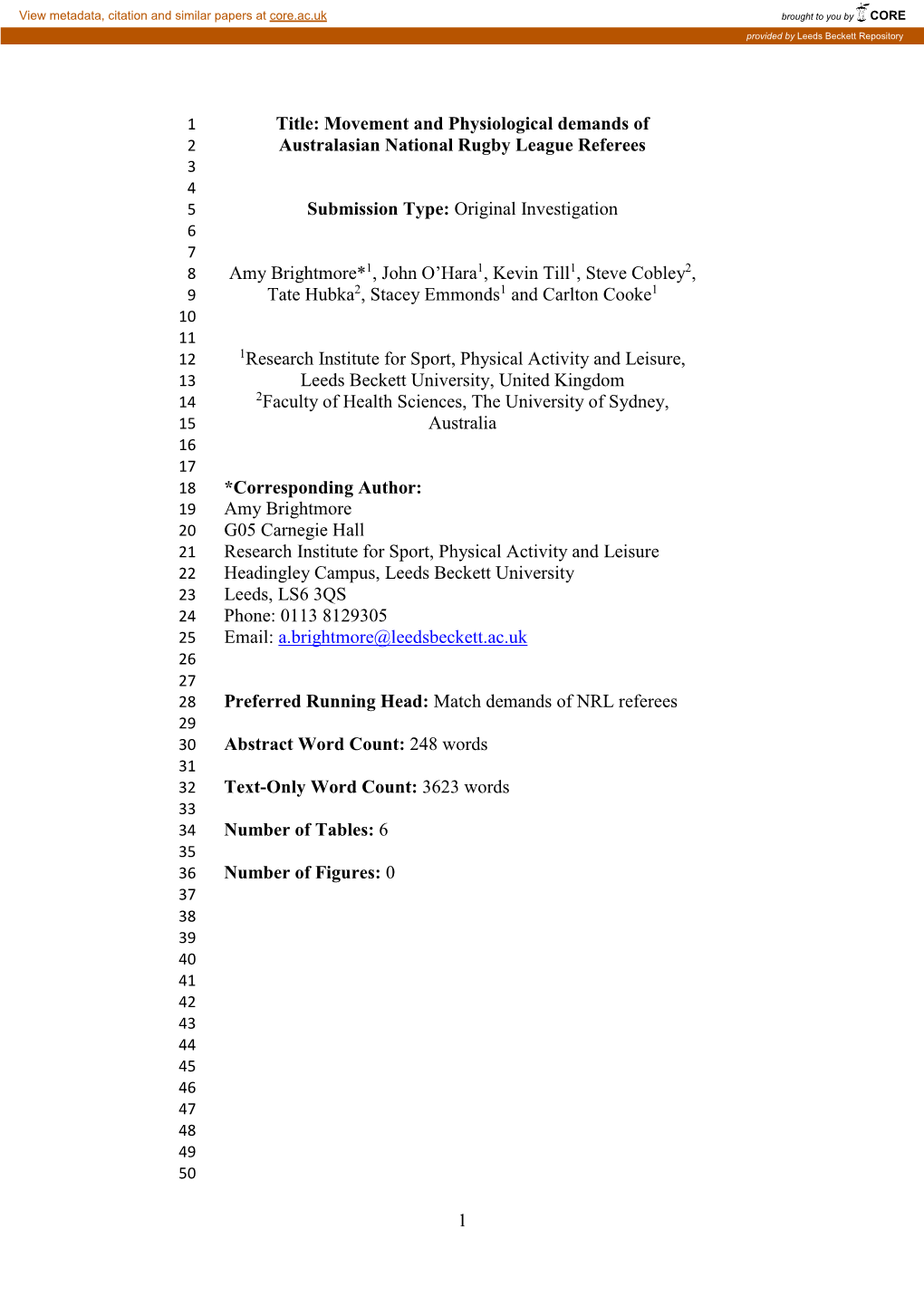 Movement and Physiological Demands of Australasian