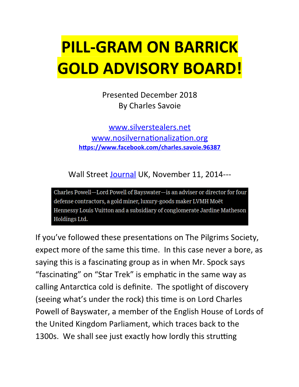 Pill-Gram on Barrick Gold Advisory Board!