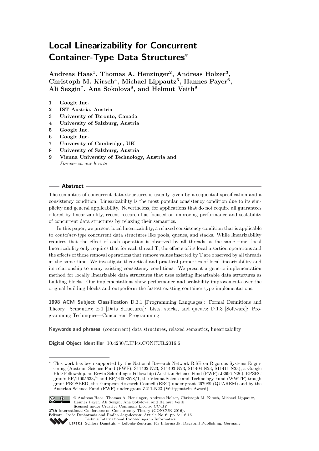 Local Linearizability for Concurrent Container-Type Data Structures∗