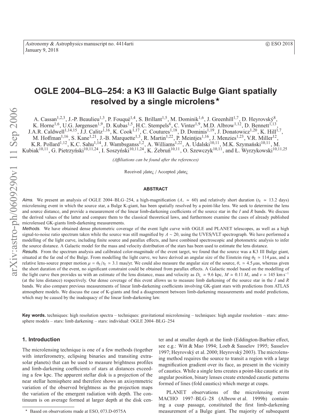 OGLE 2004-BLG-254: a K3 III Galactic Bulge Giant Spatially Resolved by A