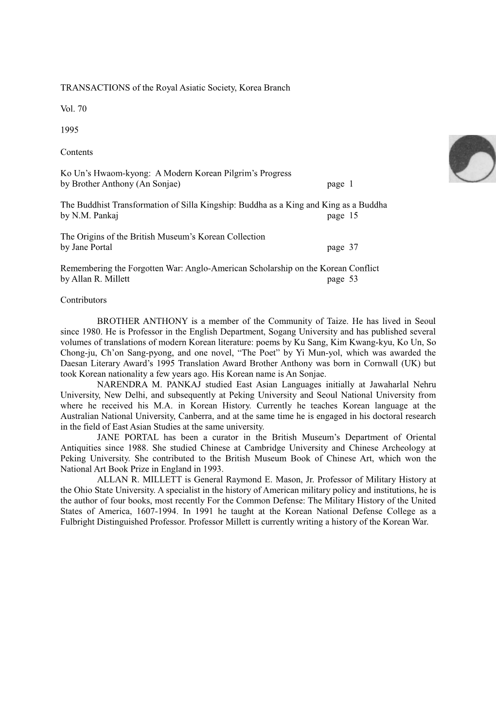 TRANSACTIONS of the Royal Asiatic Society, Korea Branch s1