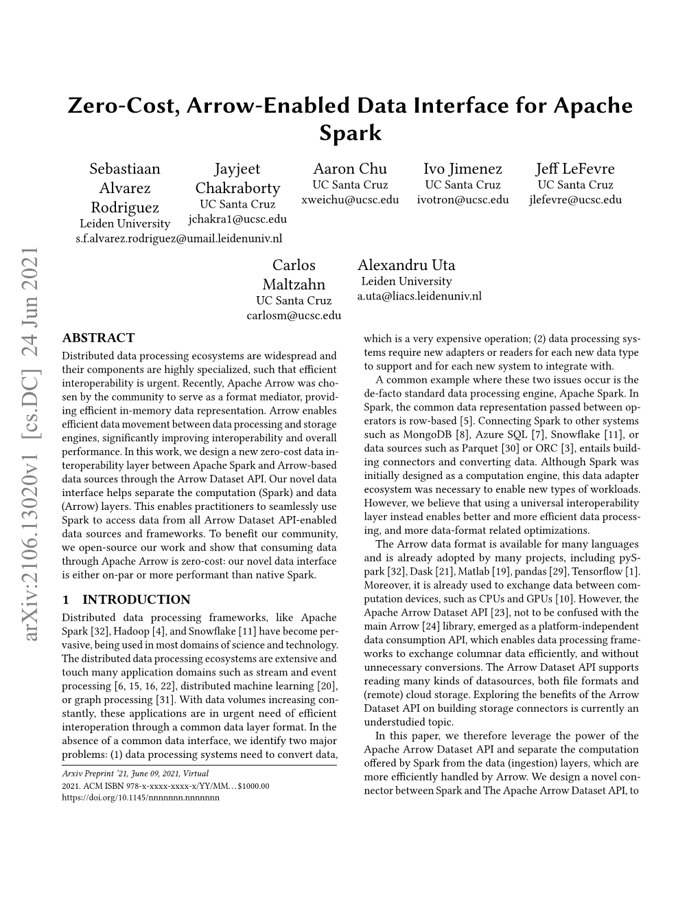 Zero-Cost, Arrow-Enabled Data Interface for Apache Spark