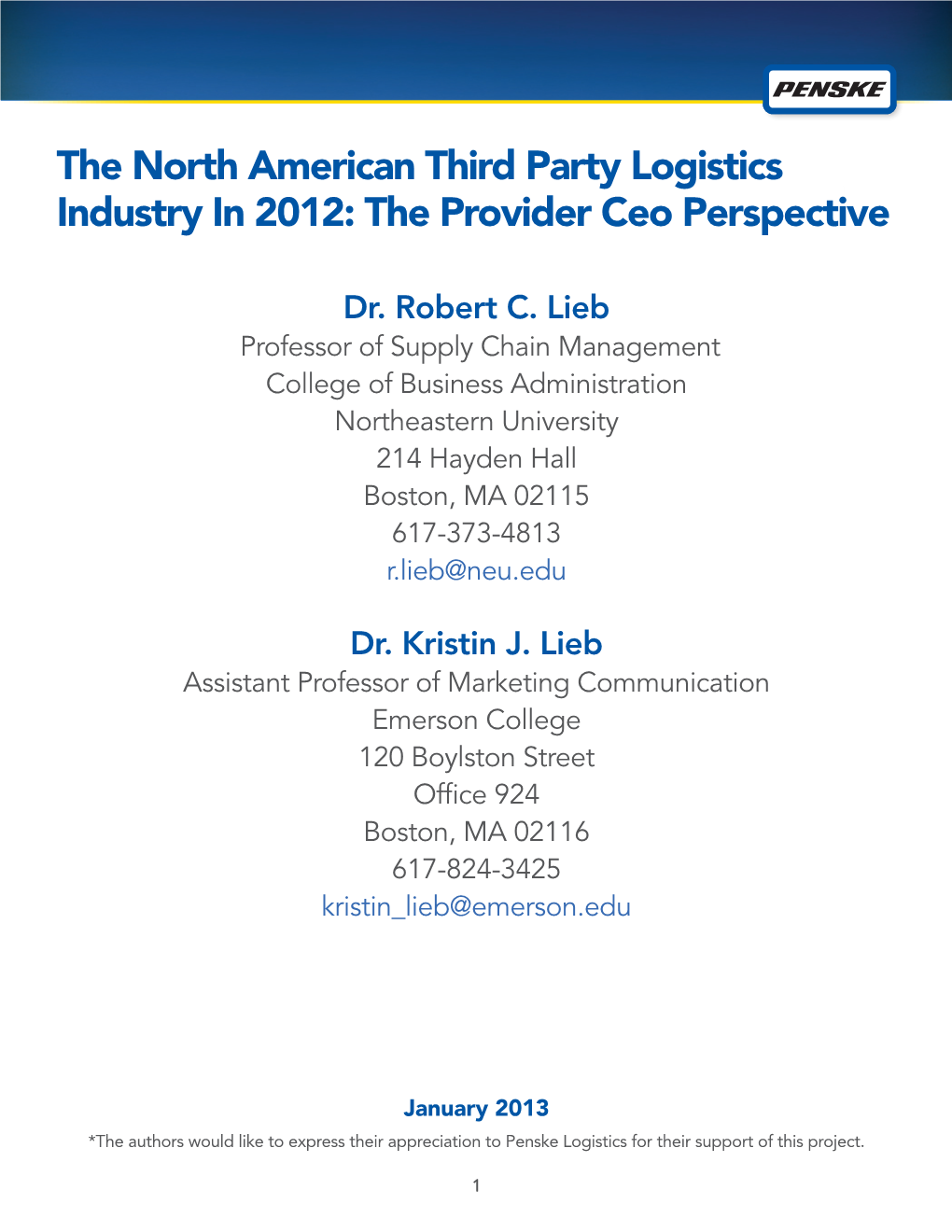 The North American Third Party Logistics Industry in 2012: the Provider Ceo Perspective