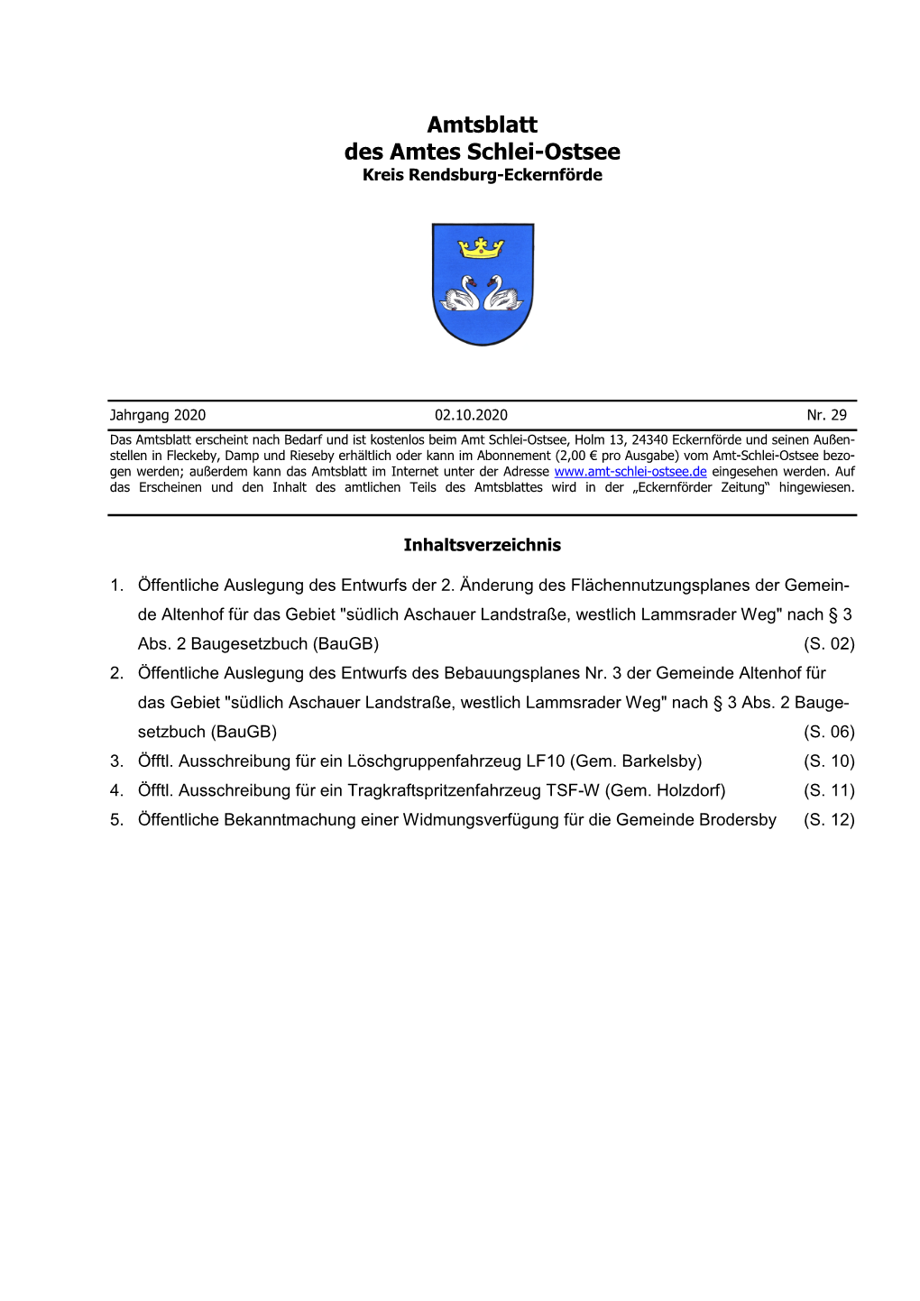 Amtsblatt Des Amtes Schlei-Ostsee Kreis Rendsburg-Eckernförde