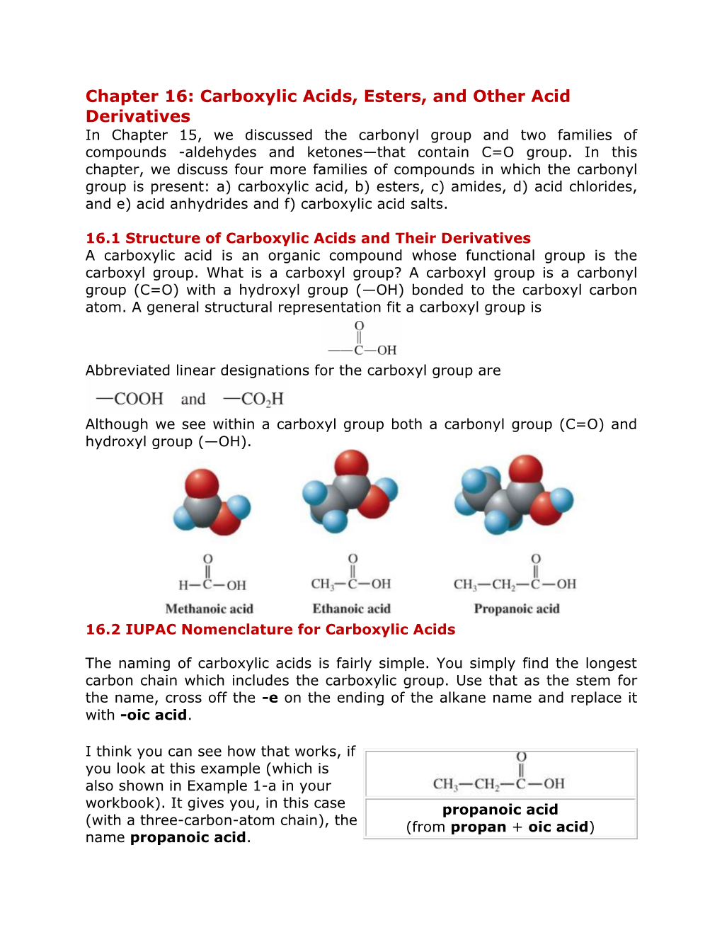 Chapter 16: Carboxylic Acids, Esters, and Other Acid Derivatives