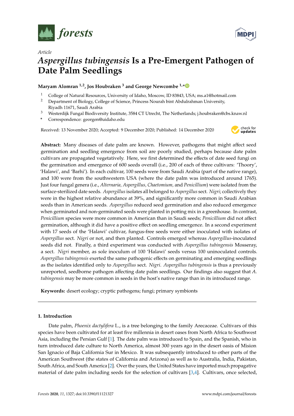 Aspergillus Tubingensis Is a Pre-Emergent Pathogen of Date Palm Seedlings