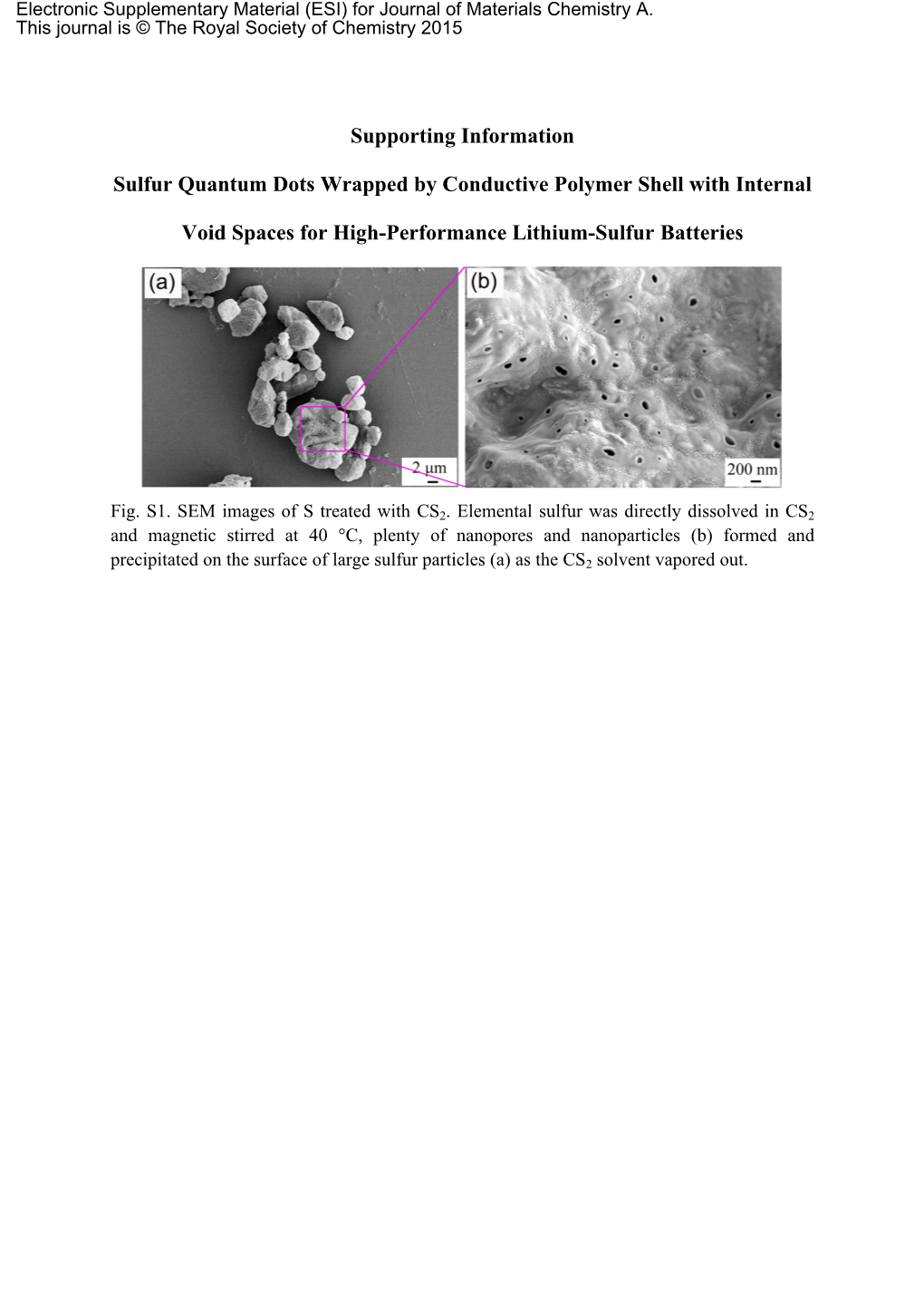 Supporting Information Sulfur Quantum Dots Wrapped by Conductive Polymer Shell with Internal Void Spaces for High-Performance Li