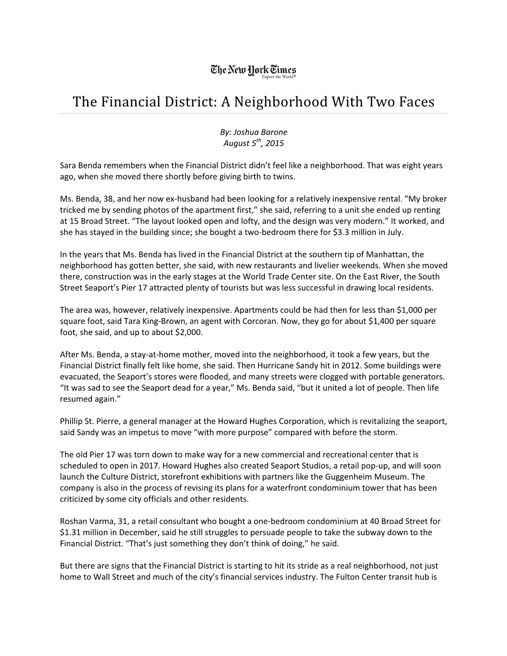 The Financial District: a Neighborhood with Two Faces