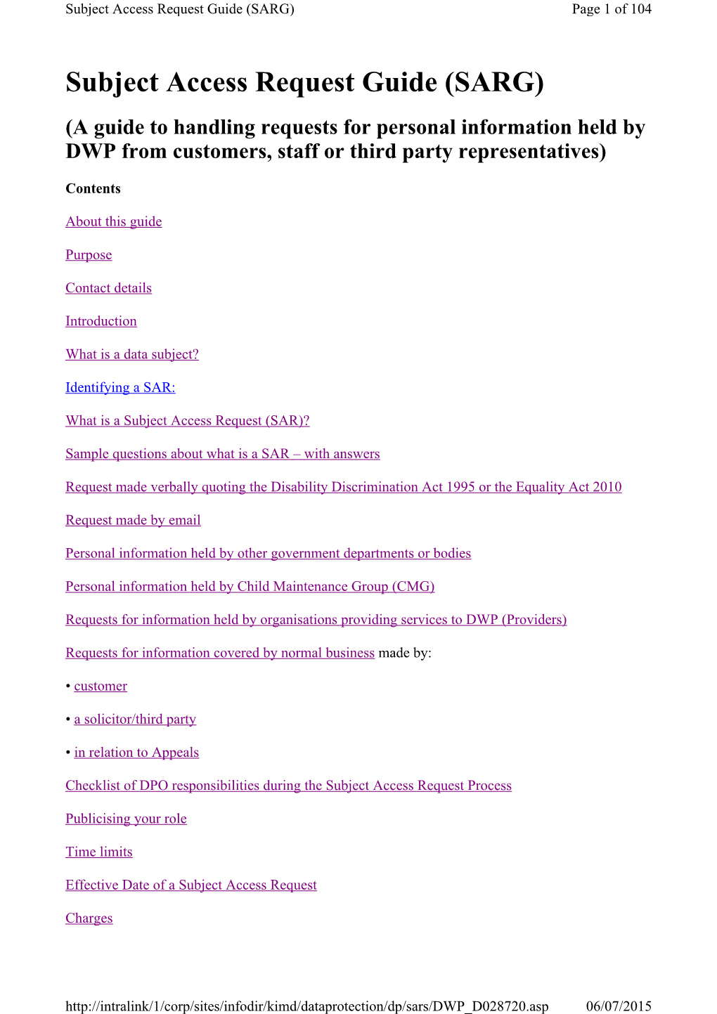 Subject Access Request Guide (SARG) Page 1 of 104