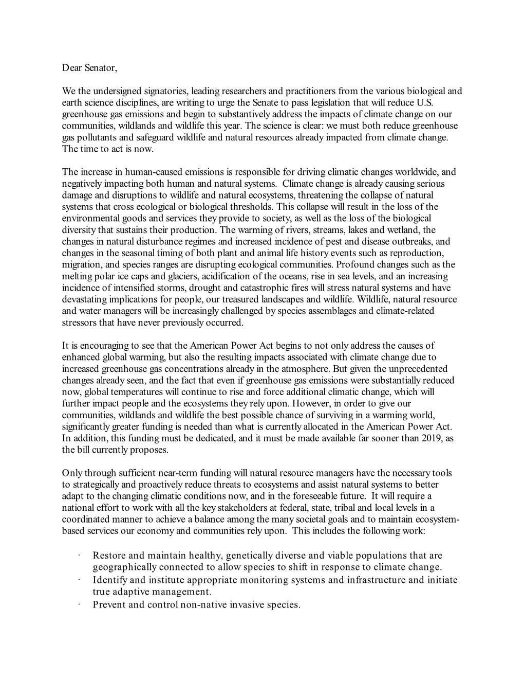 Scientist Letter to Senate on Natural Resources