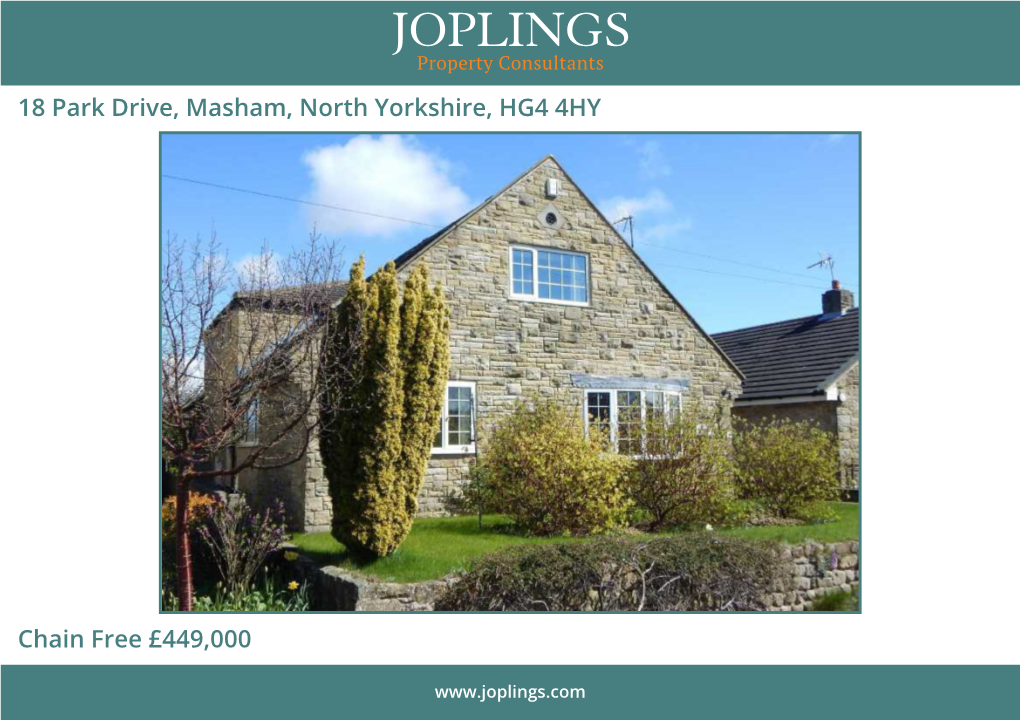 18 Park Drive, Masham, North Yorkshire, HG4 4HY Chain Free