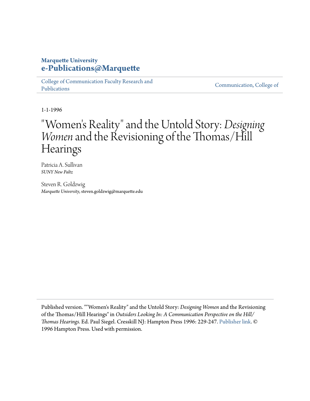 Designing Women and the Revisioning of the Thomas/Hill Hearings Patricia A