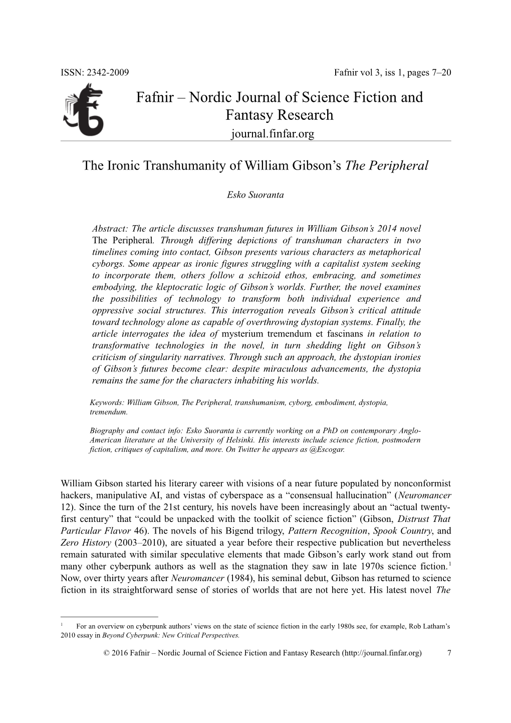 Fafnir – Nordic Journal of Science Fiction and Fantasy Research Journal.Finfar.Org