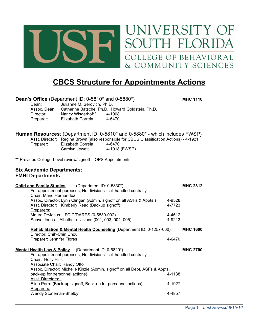 CBCS Structure for Appointments Actions
