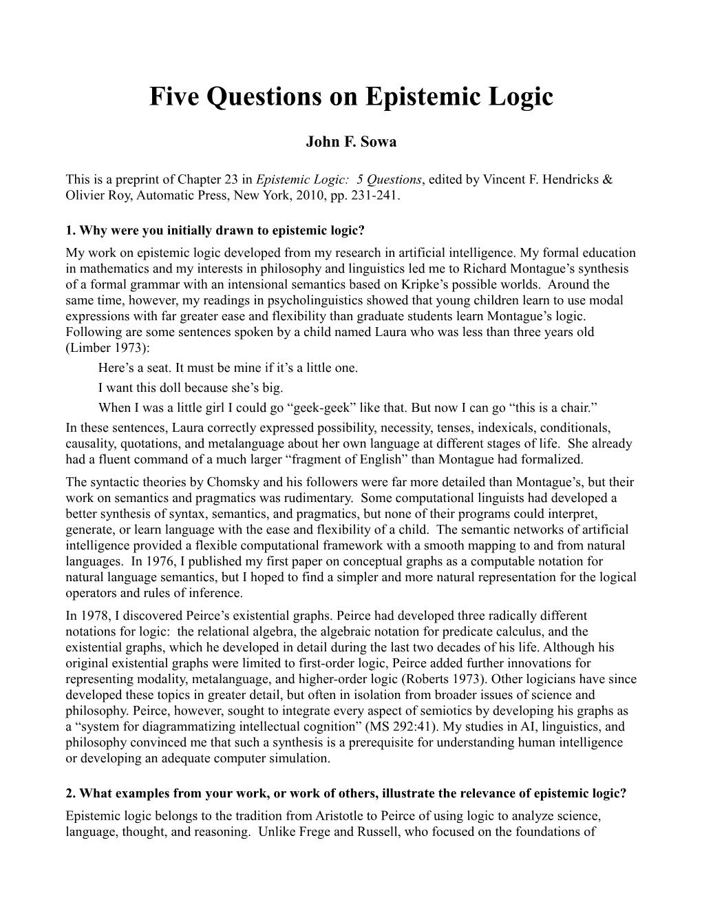 Five Questions on Epistemic Logic