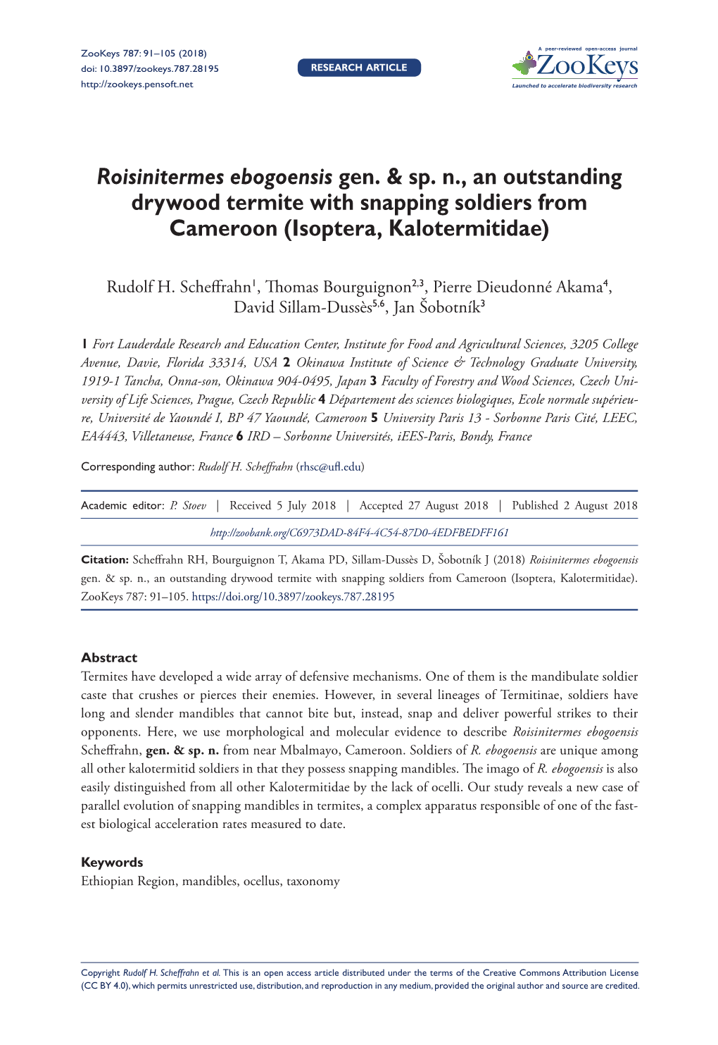 Roisinitermes Ebogoensis Gen. & Sp. N., an Outstanding Drywood Termite