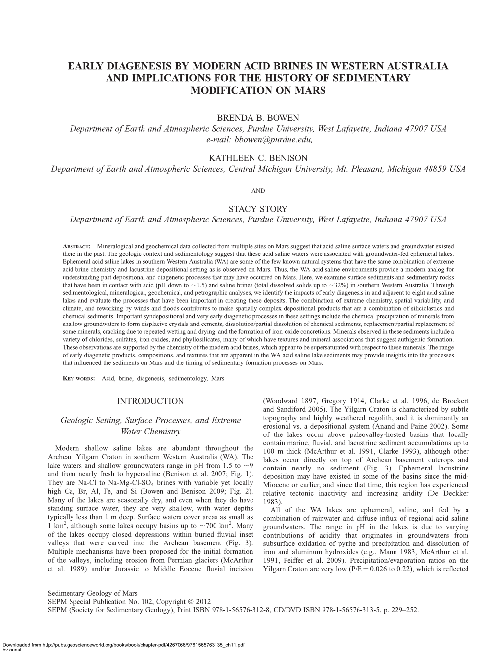 Early Diagenesis by Modern Acid Brines in Western Australia and Implications for the History of Sedimentary Modification on Mars