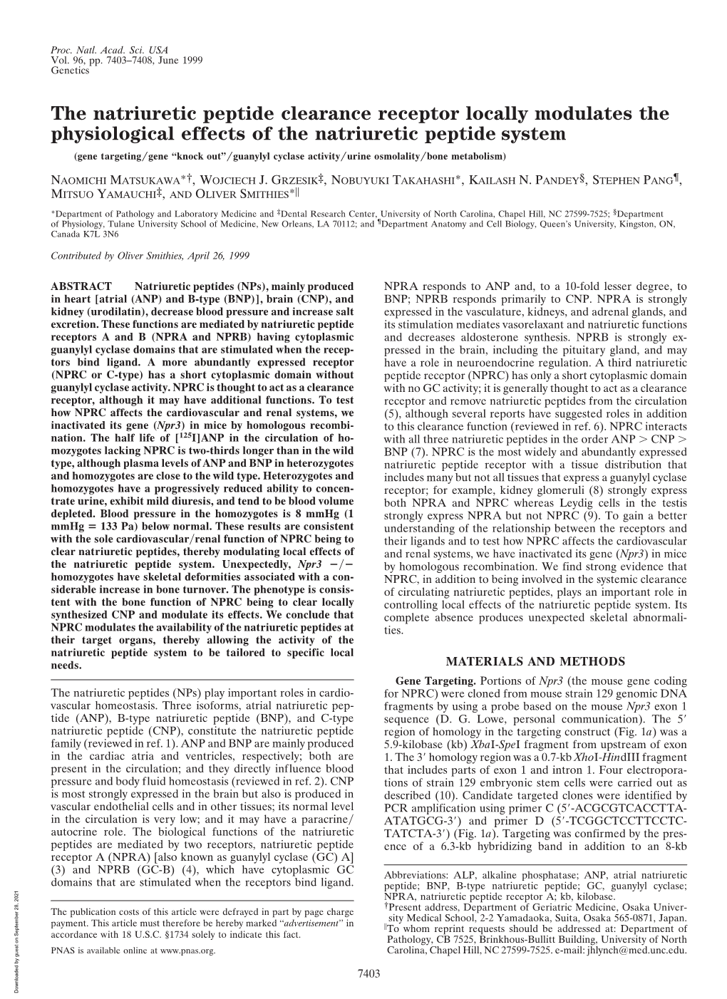 The Natriuretic Peptide Clearance Receptor Locally Modulates the Physiological Effects of the Natriuretic Peptide System