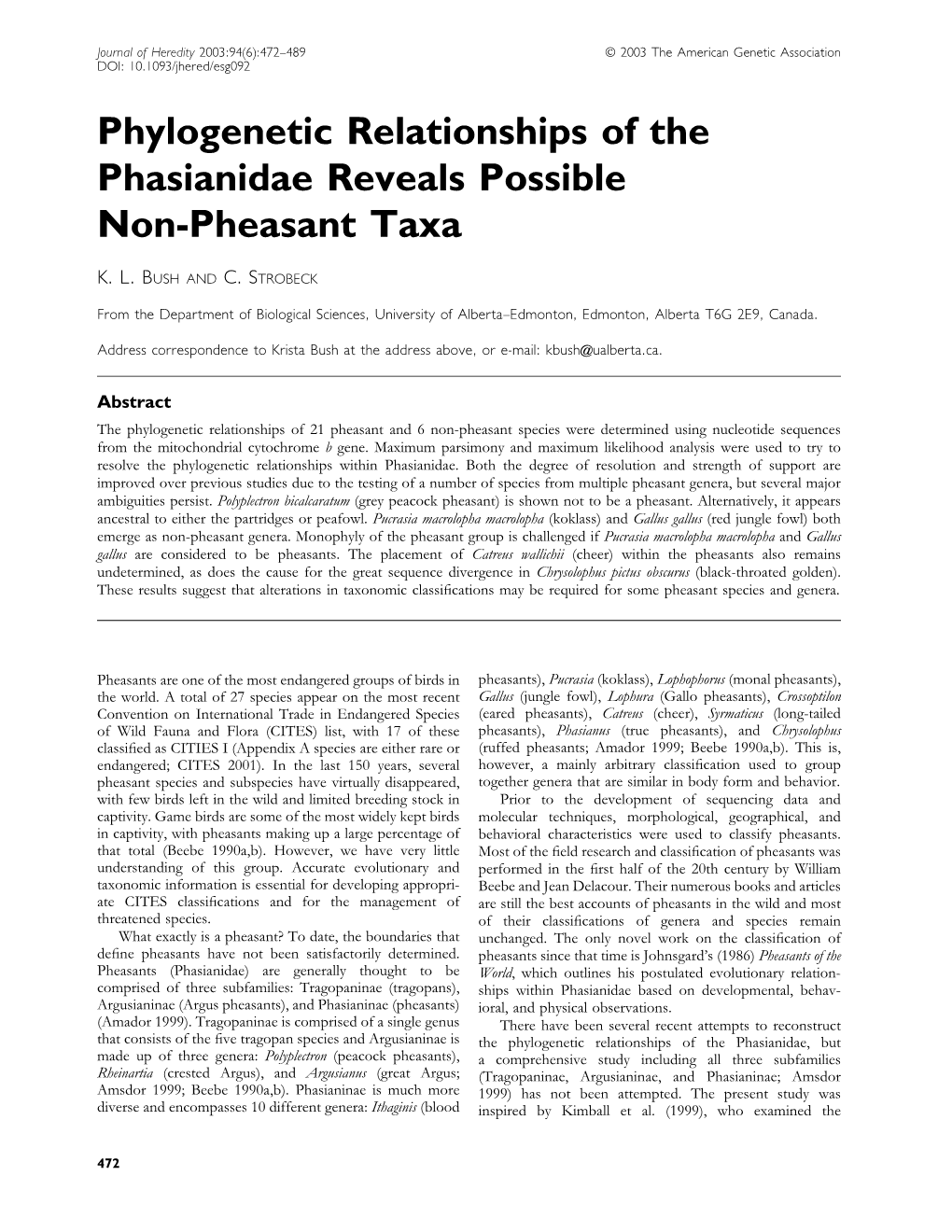 Phylogenetic Relationships of the Phasianidae Reveals Possible Non-Pheasant Taxa