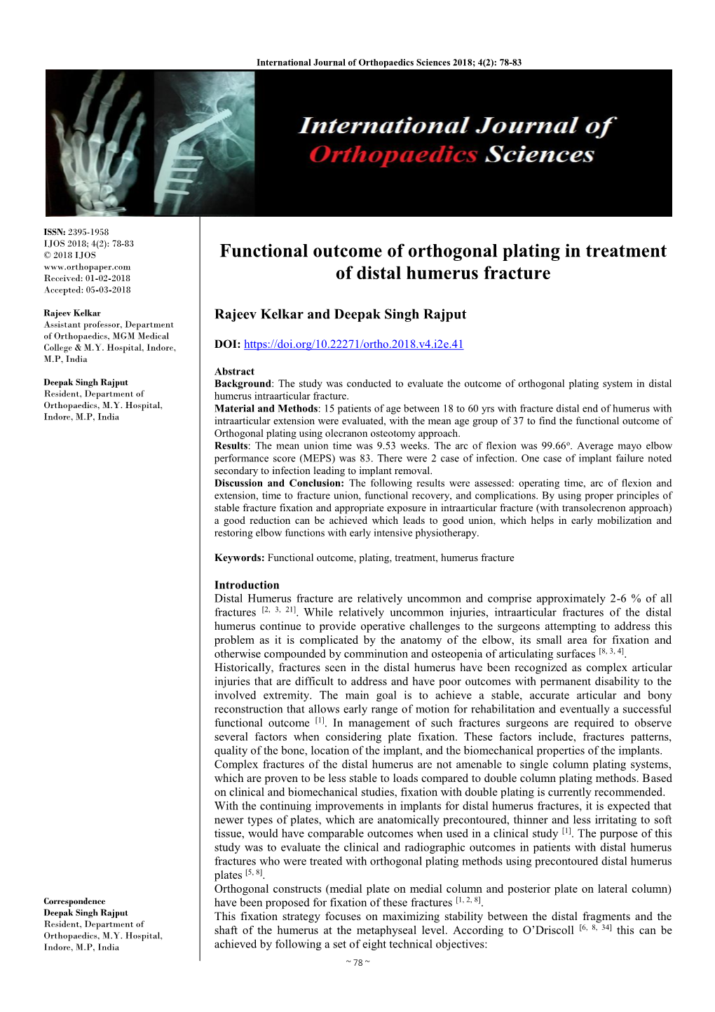 Functional Outcome of Orthogonal Plating in Treatment of Distal